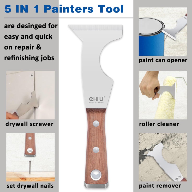 CHILI Tools 2PC. 5 IN 1 Stainless Steel Paint Scraper With Wooden Handle Hammer End, Made In Taiwan - Image 5